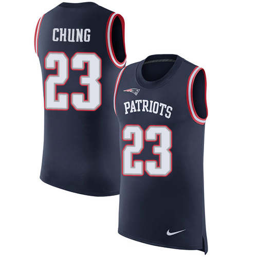 Nike Patriots #23 Patrick Chung Navy Blue Team Color Men's Stitched NFL Limited Rush Tank Top Jersey - Click Image to Close